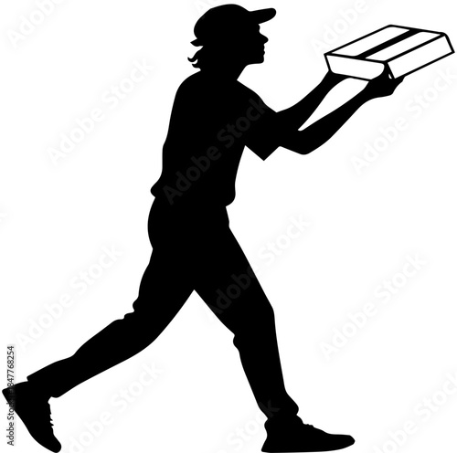 Silhouette of Delivery Person Holding Box – Motion and Gig Economy Vector