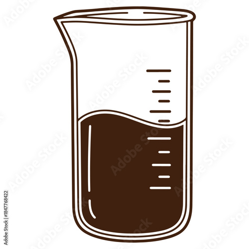 Illustration of a measuring cylinder filled with dark liquid isolated on a transparent background for scientific or educational purposes