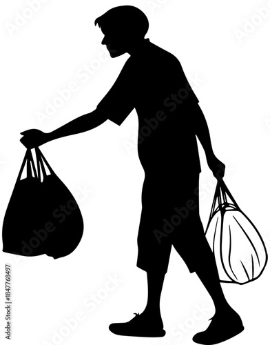 Person Carrying Heavy Bags – Black Silhouette Vector