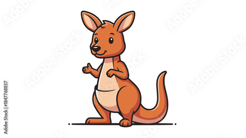 Cute brown kangaroo character standing calmly with a friendly expression on an isolated white background.