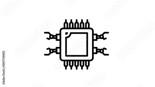 Minimalistic Digital Microchip Icon Representing Modern Technology and Circuits