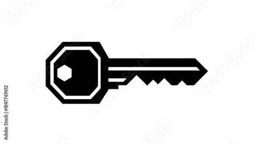 Minimalistic Digital Illustration of a Classic Metal Key with Geometric Design Elements