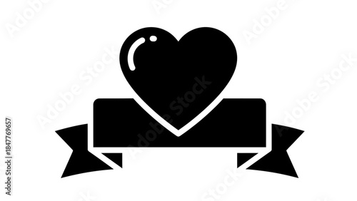 Minimalistic Heart Icon with Ribbon Banner for Love and Affection Symbols