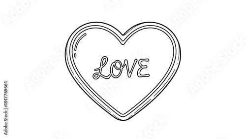 Minimalistic Heart Outline with the Word Love Inside for Romantic or Inspirational Concepts