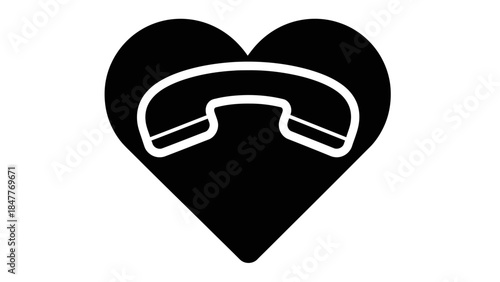 Minimalistic Heart Shape with Phone Icon Illustration in Black and White