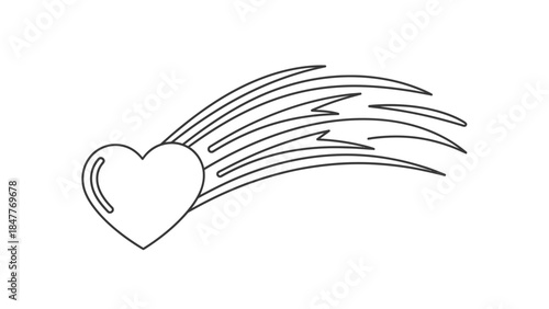 Minimalistic Heart with Shooting Effect Illustration in Line Art Style for Emotive Designs