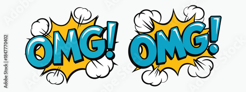 cartoon comic speech bubbles with omg expression
