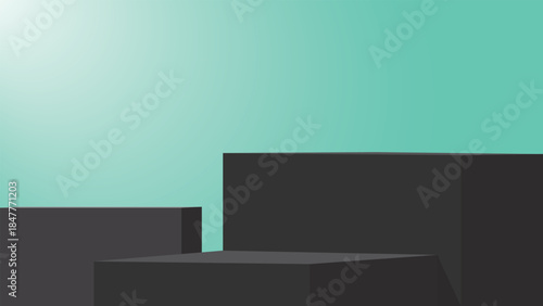 Black podium platform mint background minimal display step block