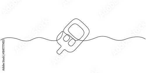 Minimalist single line drawing of hand holding blood glucose measuring device, International diabetes day, Vector illustration