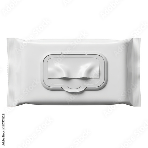 White wet wipes pack with a plastic dispenser lid for hygiene and cleaning

