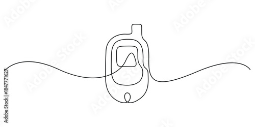 Continuous one-line drawing of a glucometer vector illustration. Glucometer is a medical device used for checking blood sugar levels
