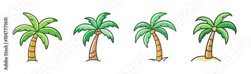 Cute cartoon palm tree vector set with various styles perfect for tropical designs