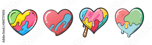 Colorful melting hearts set in a vibrant pop art style, perfect for sweet designs