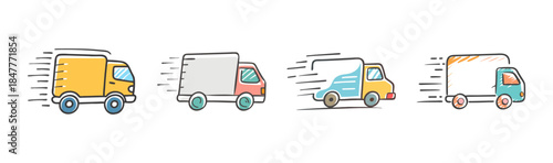 Fast delivery truck icons showing rapid transportation and shipping service
