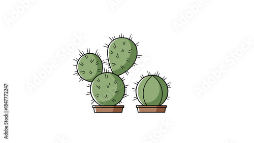 Desert Oasis: Three Adorable Potted Cacti Variations, Including Prickly Pear and Barrel Cactus, Thriving in Arid Conditions.