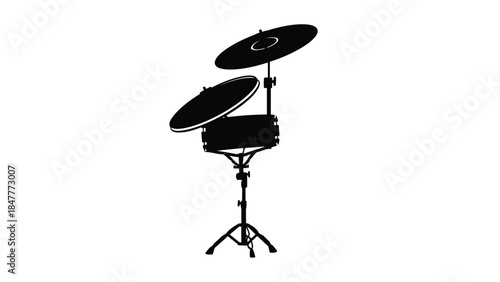 Black electronic drum set silhouette isolated on white background