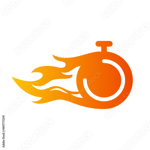 Flaming stopwatch icon symbolizing speed, urgency, countdown and fast processing.