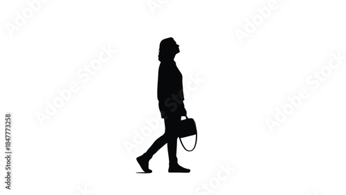 Silhouette of a woman walking with a briefcase on a isolated on white background