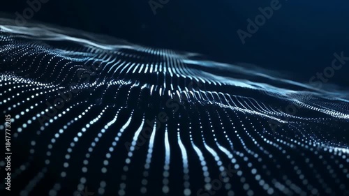 Abstract flowing digital particles create a luminous wave pattern.