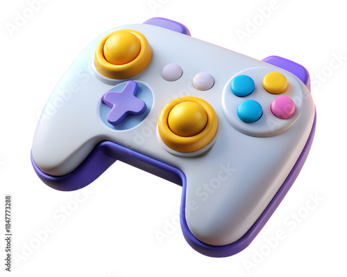 3D Colorful Game Controller Design with Yellow Purple and Blue Buttons for Gaming