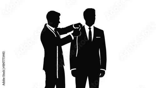 Silhouette of man spraying disinfectant on another man's face isolated on white background