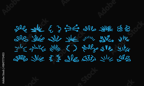 Blue Neon Floral Patterns on Black Background