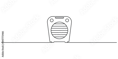 Single-line drawing of an illustration of an electric fan heater. One line drawing fan heater icon