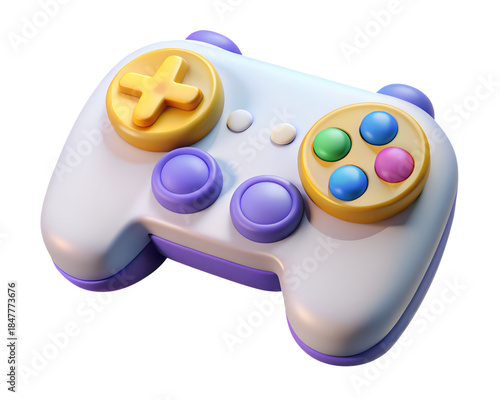 3D Colorful Game Controller with Yellow and Purple Buttons for Gaming Devices