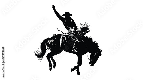Cowboy riding bucking horse silhouette vector illustration isolated on white background