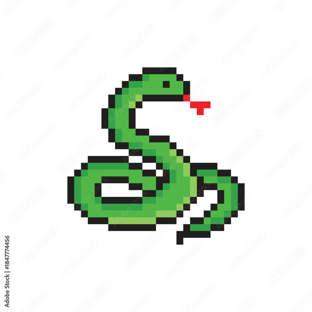 Fototapeta premium pixel art snake 8 bit vector icon for computer game logo