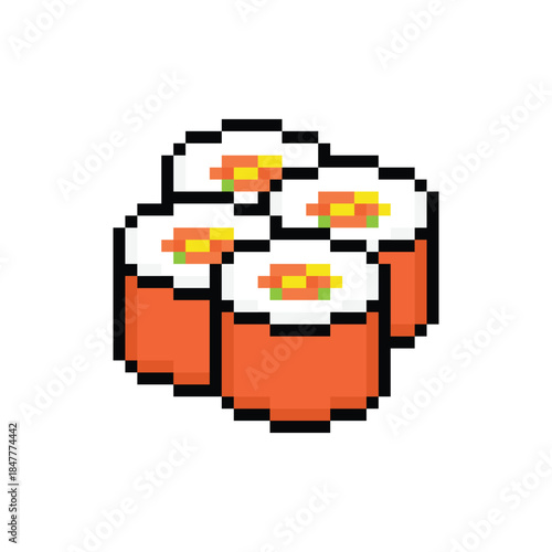 pixel art sushi rolls 8 bit vector icon for computer game logo	