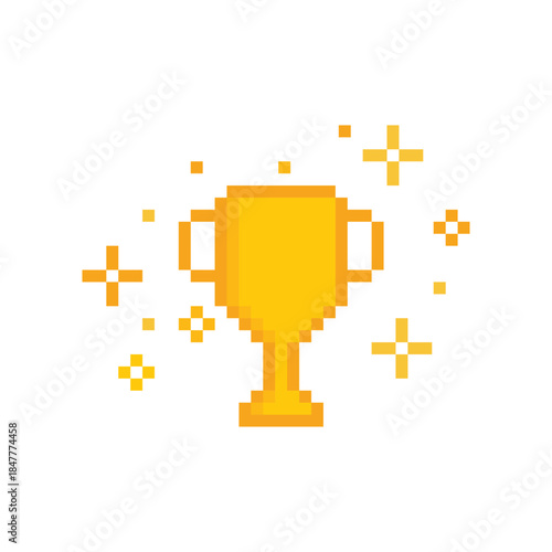 pixel art trophy 8 bit vector icon for computer game logo	