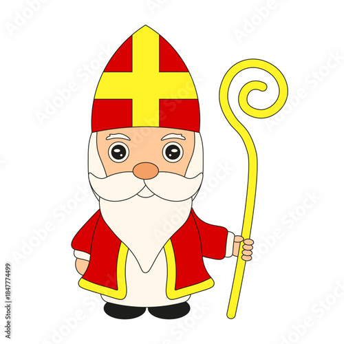 Sinterklaas vector character isolated transparent background. Cute hand drawn Sinterklaas character template design. Perfect for holiday card poster banner design. Editable stroke EPS 10