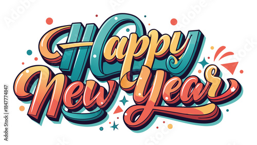 Colorful happy new year calligraphy with abstract paint background