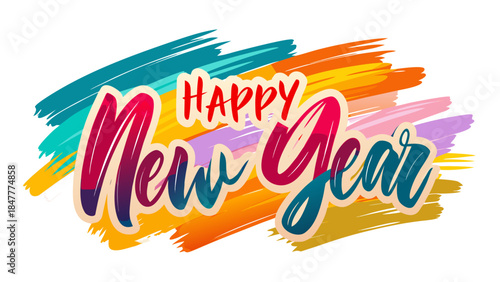 Colorful happy new year calligraphy with abstract paint background