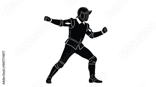 Silhouette of a fencer in a fighting stance Vector illustration isolated on white background