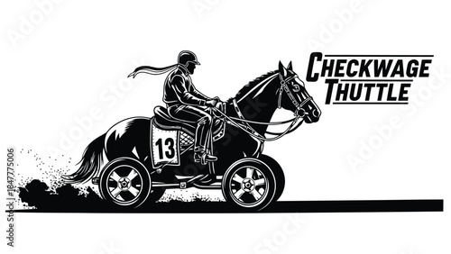 Vector illustration of horse racing with jockey and carriage isolated on white background