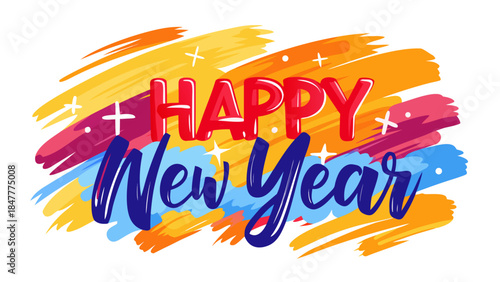 Colorful happy new year calligraphy with abstract paint background
