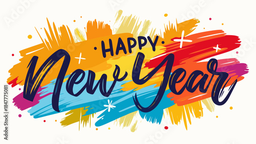 Colorful happy new year calligraphy with abstract paint background