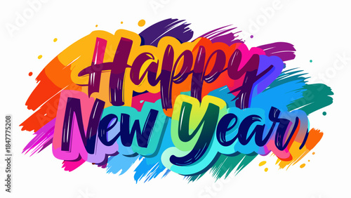 Colorful happy new year calligraphy with abstract paint background