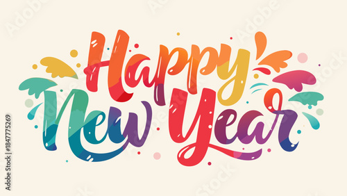 Colorful happy new year calligraphy with abstract paint background