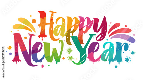Colorful happy new year calligraphy with abstract paint background
