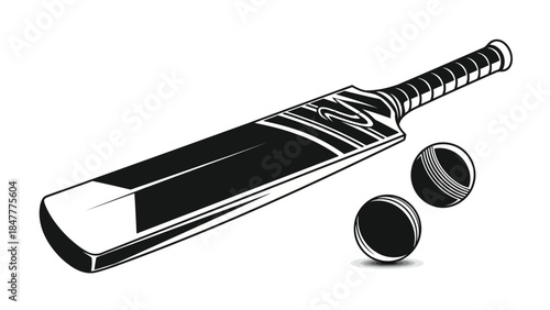 Vector illustration of cricket bat and balls isolated on white background
