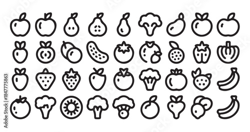 Set of outline fruit and vegetable icons perfect for user interface and mobile application design