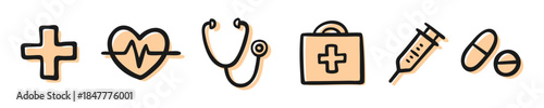 Hand-Drawn Medical and Healthcare Icon Set
