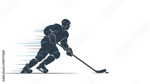 Ice hockey player silhouette skating with hockey stick Vector illustration isolated on white background