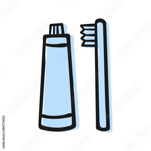 Hand-Drawn Toothbrush and Toothpaste Tube Icon