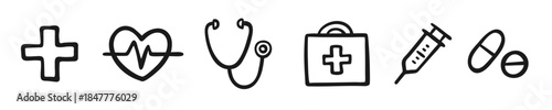 Hand-Drawn Medical and Healthcare Icon Set