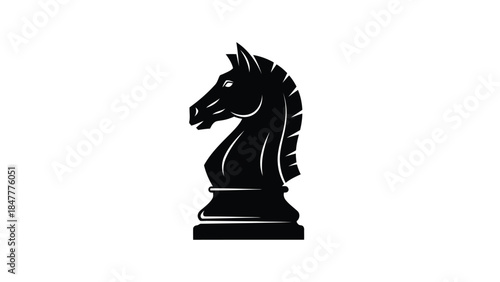Black silhouette of a chess knight piece on a isolated on white background