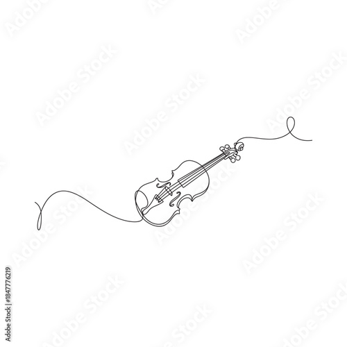 A minimalist line drawing depicts a violin showcasing its elegant form and curves